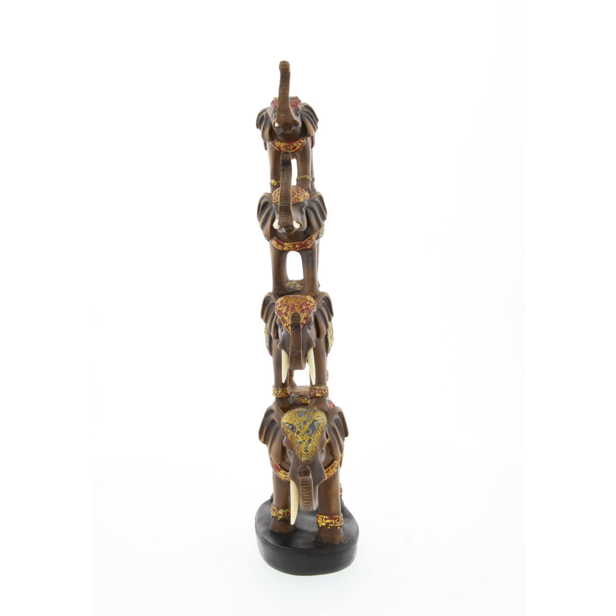 18" Brown Polystone Eclectic Elephant Sculpture
